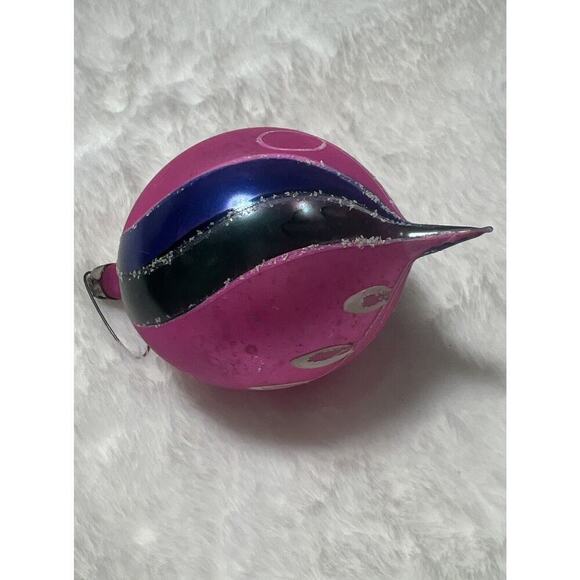 Mercury Glass Christmas Ornament Pink Blue Green Stripes White Glitter Poland - Picture 7 of 10